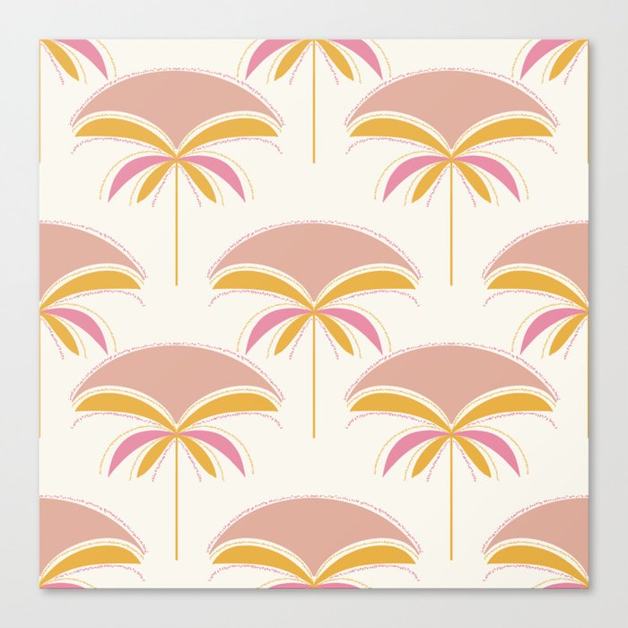 Mid-Century Modern Palm Tree Sunset Pattern Orange Pink Canvas Print