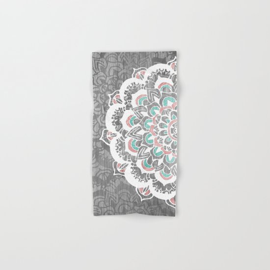 Pastel Floral Medallion on Faded Silver Wood Hand & Bath Towel