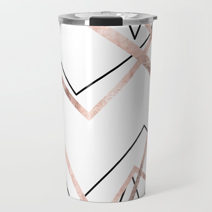 Rose Gold White Linear Triangle Abstract Pattern Travel Mug