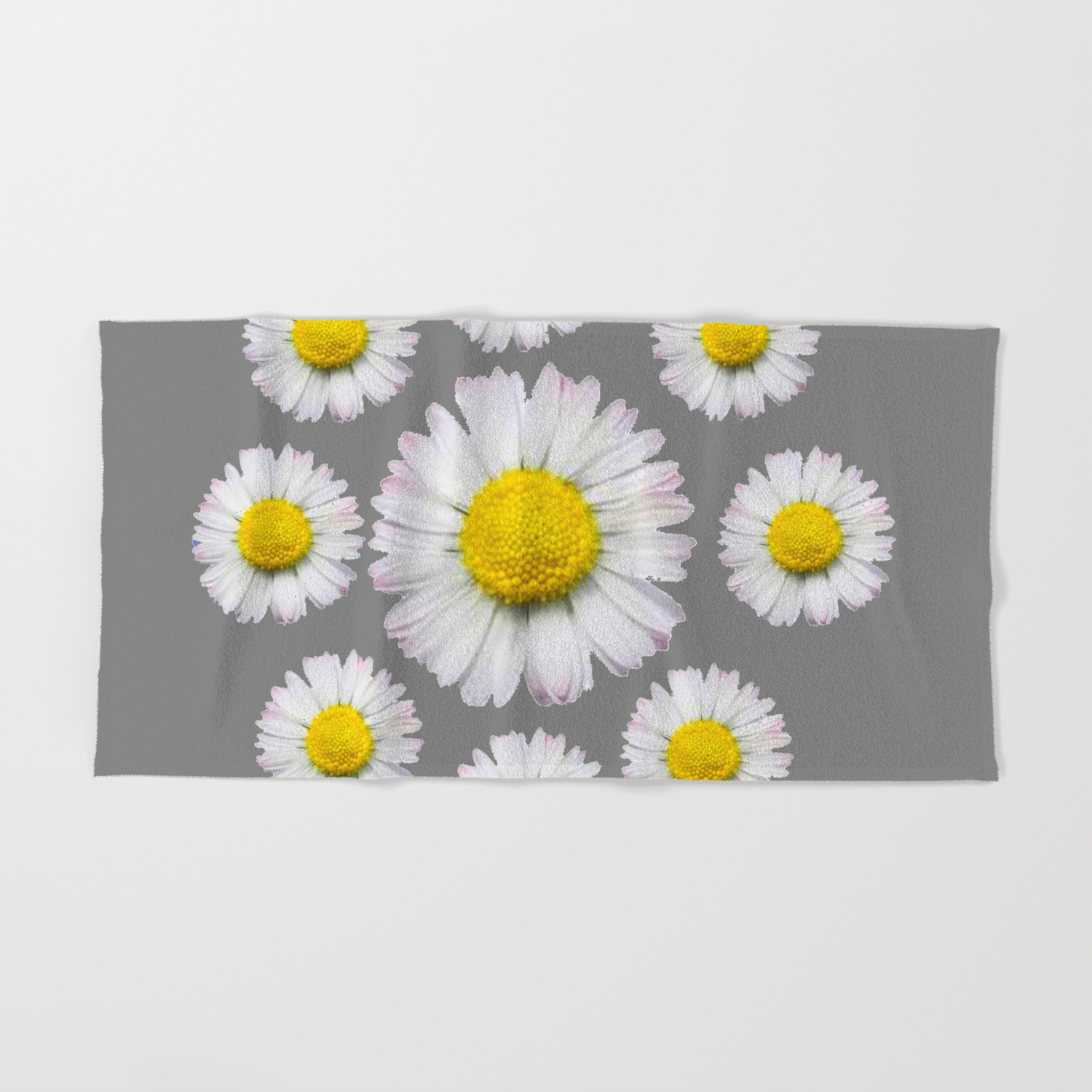 White Shasta Daisy Flowers Decorative Grey Art Hand Bath Towel