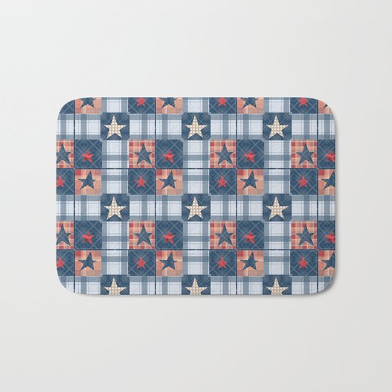 Blue denim plaid patchwork . Bath Mat