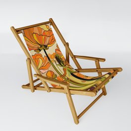 70s, Orange California poppies, mid century, 70s retro, flowers Sling Chair