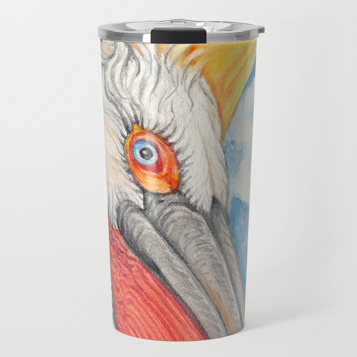 Pelican Sun and Sky Watercolor Art Travel Mug