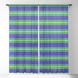 [ Thumbnail: Dark Blue and Lime Green Colored Stripes/Lines Pattern Sheer Curtain ]