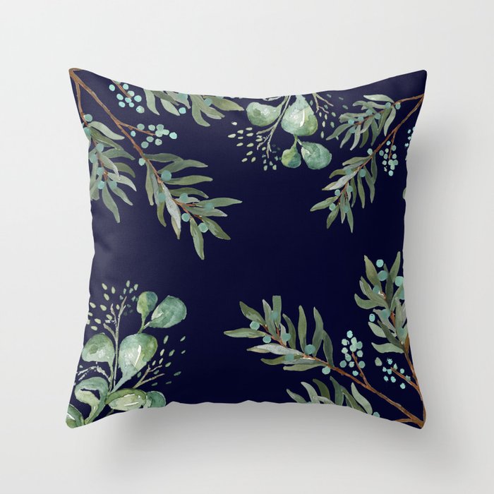 Winter Branches and Juniper Berries on Winter Blue Throw Pillow