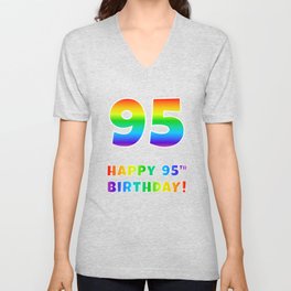 [ Thumbnail: HAPPY 95TH BIRTHDAY - Multicolored Rainbow Spectrum Gradient V Neck T Shirt V-Neck T-Shirt ]