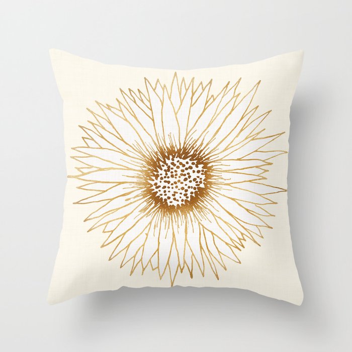 Gold Sunflower Drawing Throw Pillow