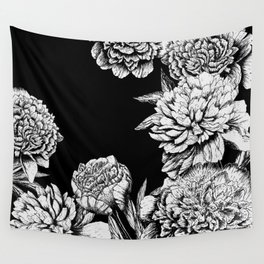 FLOWERS IN BLACK AND WHITE Wall Tapestry