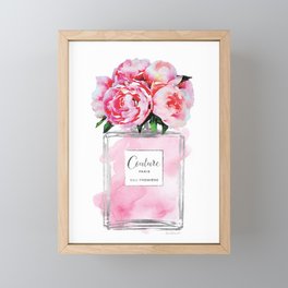 Perfume, watercolor, perfume bottle, with flowers, pink, Silver, peonies, Fashion illustration Framed Mini Art Print