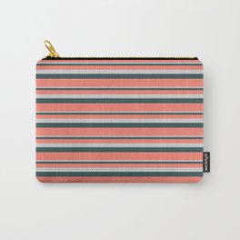 [ Thumbnail: Light Grey, Dark Slate Gray & Salmon Colored Stripes/Lines Pattern Carry-All Pouch ]