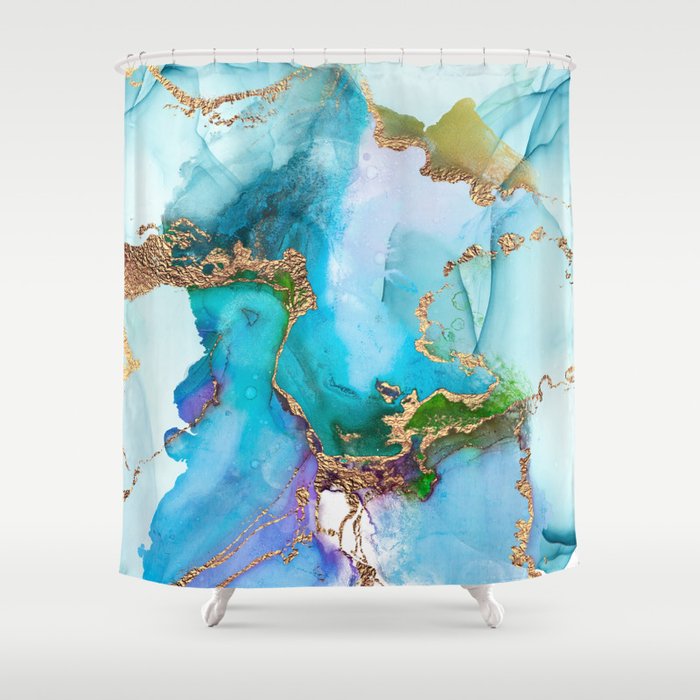 Arctic Blue And Gold Glamour Shower Curtain