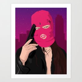 Ski Mask Gangster Girl pink Art Print