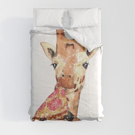 Giraffe pizza watercolor painting Comforter