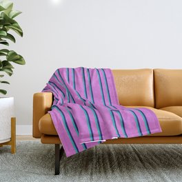 [ Thumbnail: Orchid, Midnight Blue, and Light Sea Green Colored Striped Pattern Throw Blanket ]