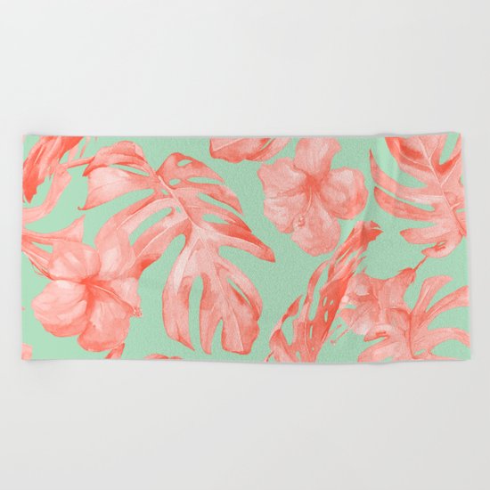 Island Life Coral Pink + Pastel Green Beach Towel