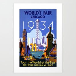 World's Fair Chicago 1934, Tour the World at the Fair - Vintage Advertising Printable Poster Art Print