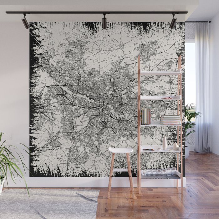 Scotland, Glasgow - Vintage City Map Drawing. Black and White Wall Mural