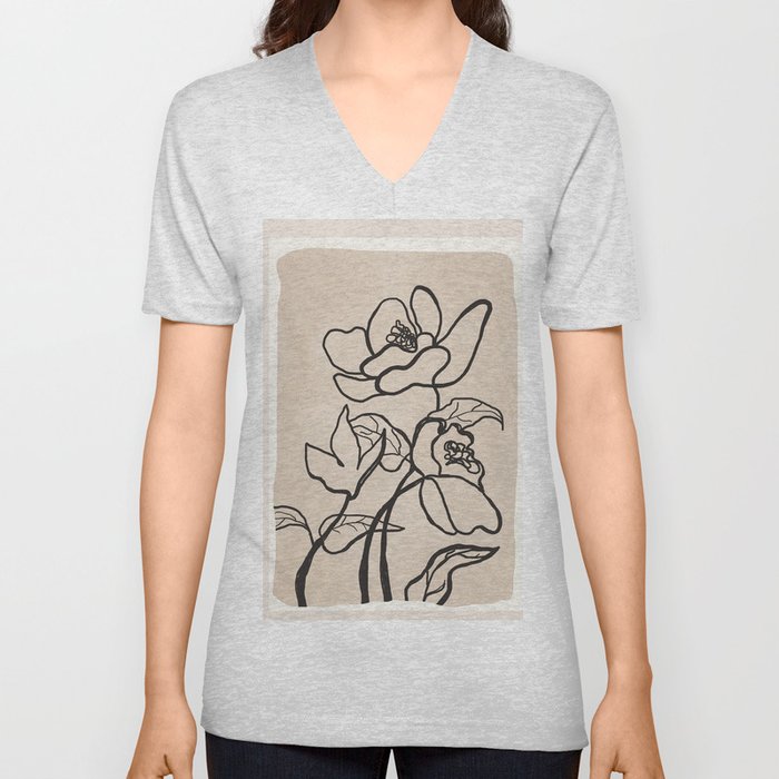Sketch Line Flowers 2 V Neck T Shirt