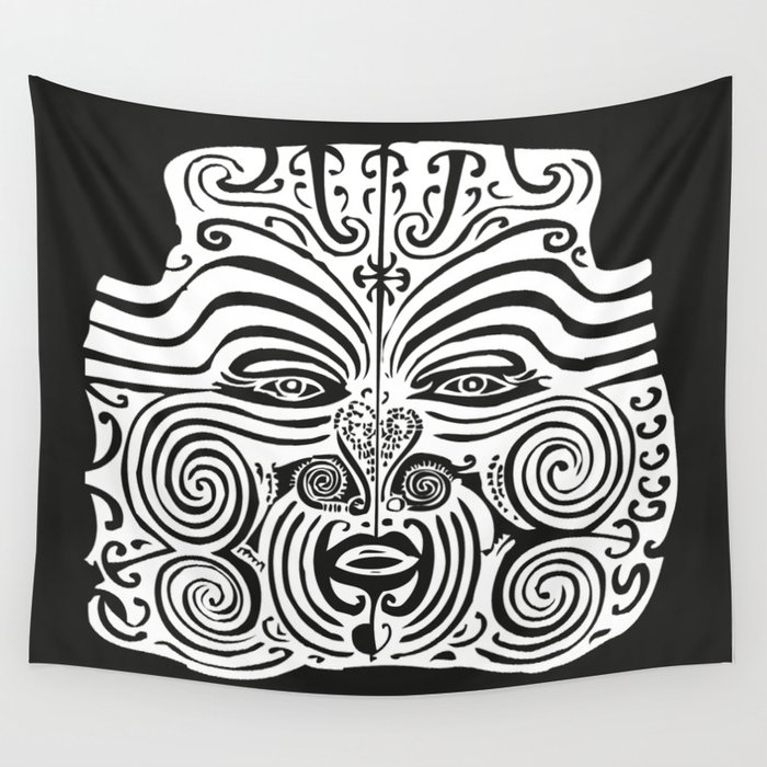 Maori Moko | Tribal Tattoo | New Zealand | Black and White | Wall Tapestry
