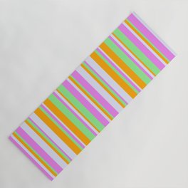 [ Thumbnail: Light Green, Orange, Lavender, and Violet Colored Striped/Lined Pattern Yoga Mat ]
