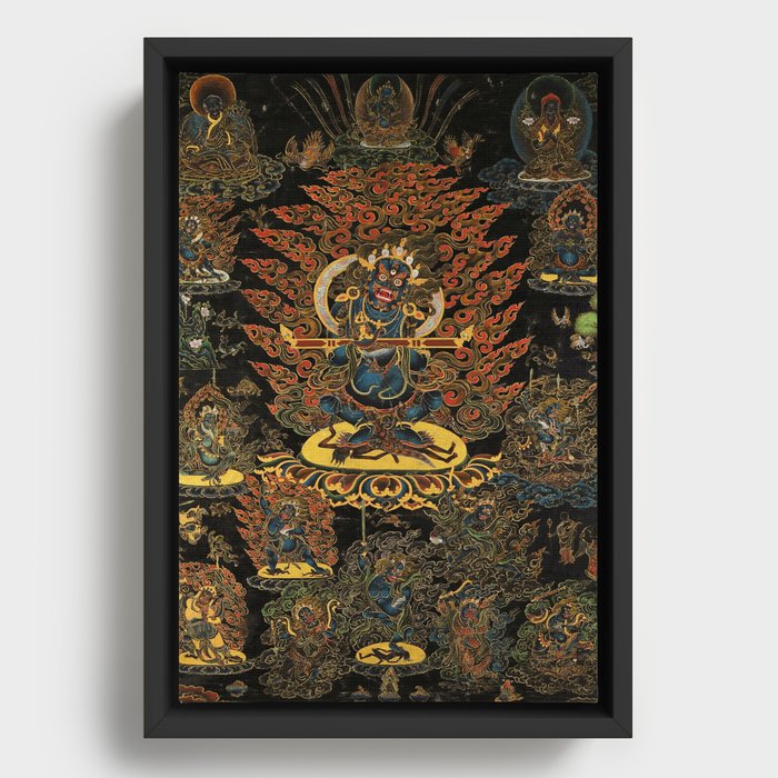 Mahakala Buddhist Protector Panjarnata Lord of the Pavilion 1700s Framed Canvas