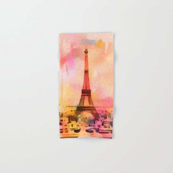 Paris Eifel Tower Abstract Art Illustration pink orange yellow Hand & Bath Towel
