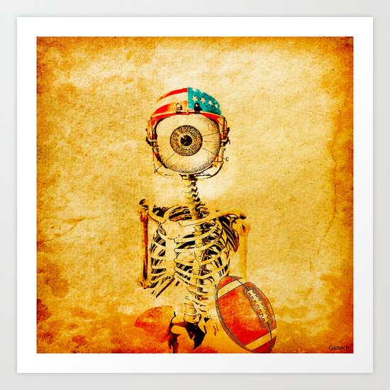 Monsieur Bone plays football Art Print