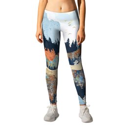 Spring Flight Leggings | Rust, Gold, Trees, Contemporary, Nature, Graphicdesign, Forest, Mountains, Landscape, Yellow 