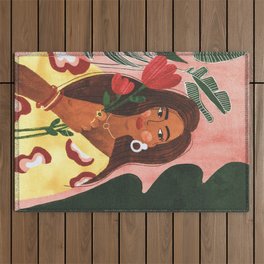 Lady with Tulip Outdoor Rug