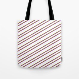 [ Thumbnail: White, Green & Orchid Colored Pattern of Stripes Tote Bag ]