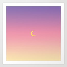Minimal Moon on Pink and Purple Gradient Art Print
