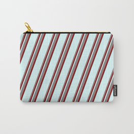 [ Thumbnail: Grey, Dark Red & Light Cyan Colored Stripes/Lines Pattern Carry-All Pouch ]