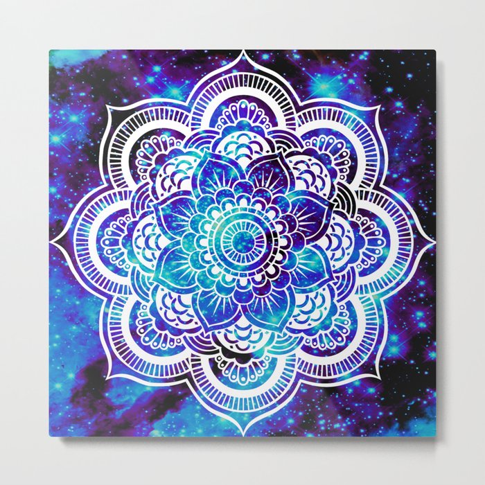 Mandala : Bright Violet & Teal Galaxy Metal Print