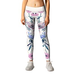 Lilac Butterfly and Flowers Leggings