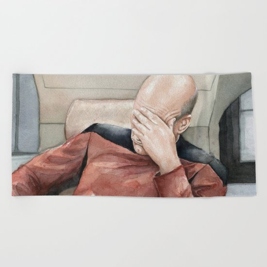 Picard Facepalm Meme Funny Geek Sci-fi Captain Picard TNG Beach Towel