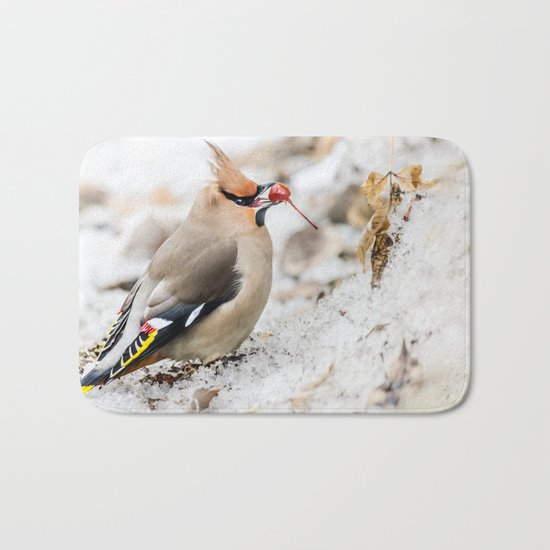 Bohemian waxwing Bath Mat