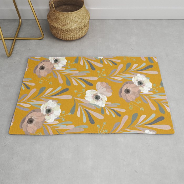Anemones & Olives Yellow Rug