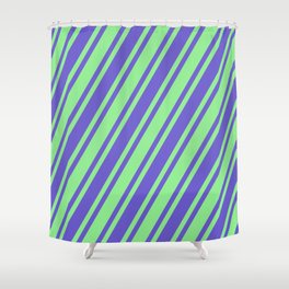 [ Thumbnail: Slate Blue & Light Green Colored Lines Pattern Shower Curtain ]