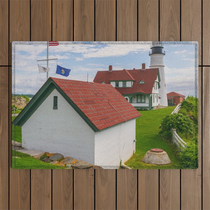 Lighthouse Portland Maine New England Coast Guard Ocean Travel Print Outdoor Rug