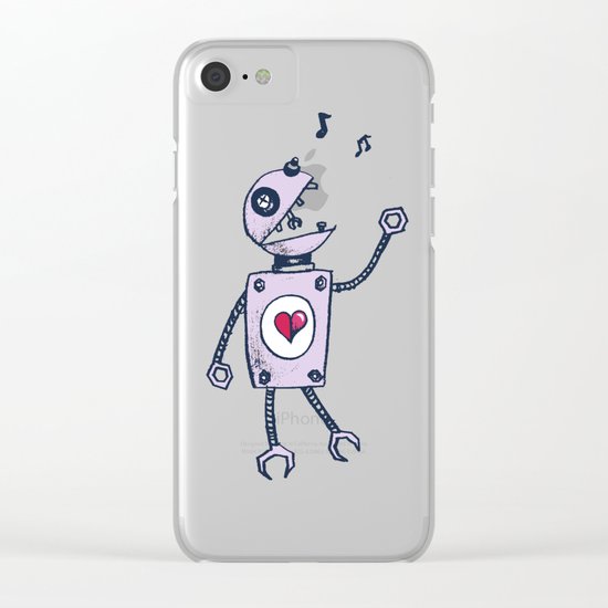 Happy Cartoon Singing Robot Clear iPhone Case