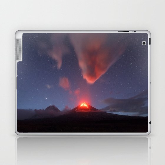 Beautiful Mountain Landscape Night View Of Eruption Active Volcano On Kamchatka Peninsula Laptop Ipad Skin By Kamchatka