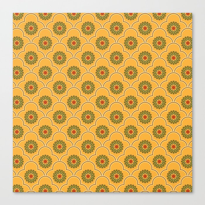  Ethnic Ogee Floral Pattern Yellow Canvas Print