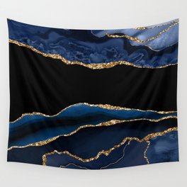 Navy & Gold Agate Texture 11 Wall Tapestry
