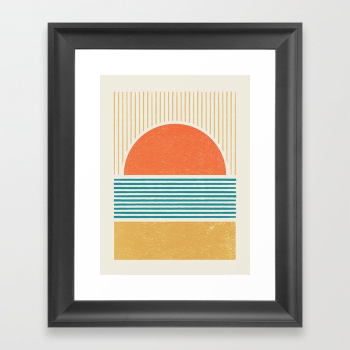 Sun Beach Stripes - Mid Century Modern Abstract Framed Art Print