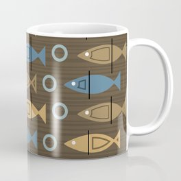 Mid Century Modern Fish Pattern brown Blue Mug