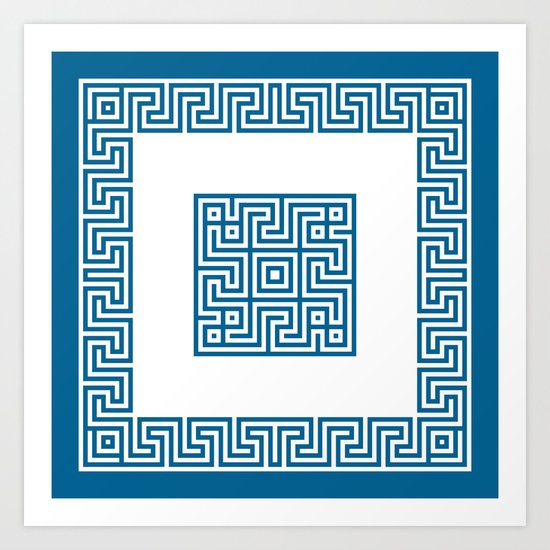 Greek Key blue Art Print
