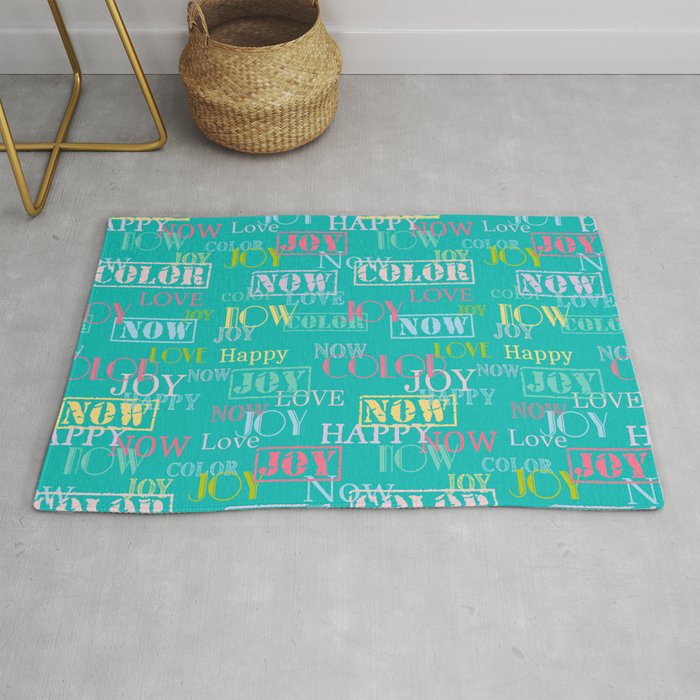 Enjoy The Colors  - Colorful typography modern abstract pattern on turquoise color background  Rug