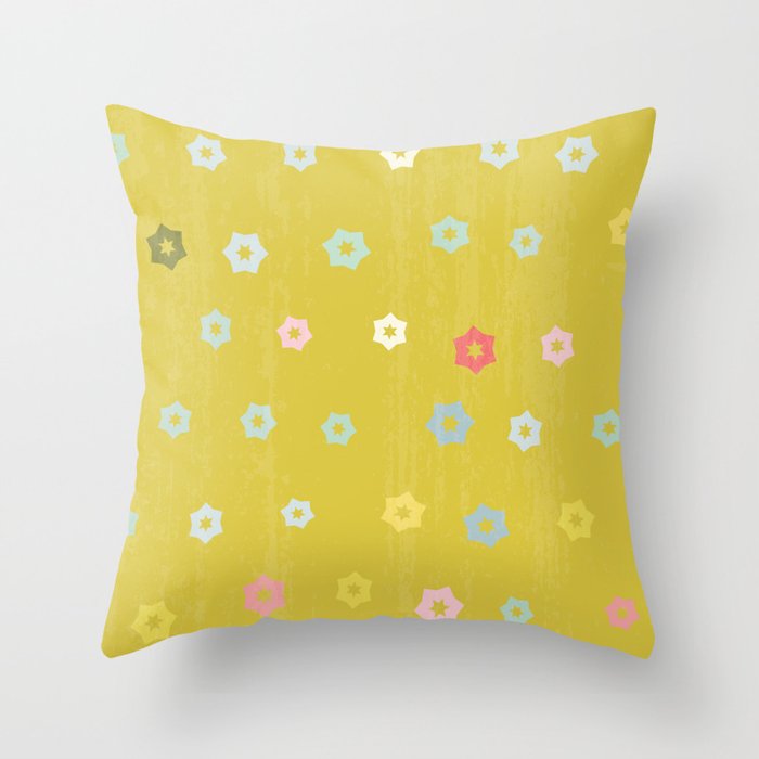 Modern Star Flower Pattern Artwork 07 with printed texture Color 02 Throw Pillow