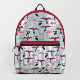 flamingo in tropical mood Backpack | Paradise, Graphicdesign, Contemporary, Blue, Africa, Retro, Naturedesign, Birdslovers, Palmtree, Naturepattern 