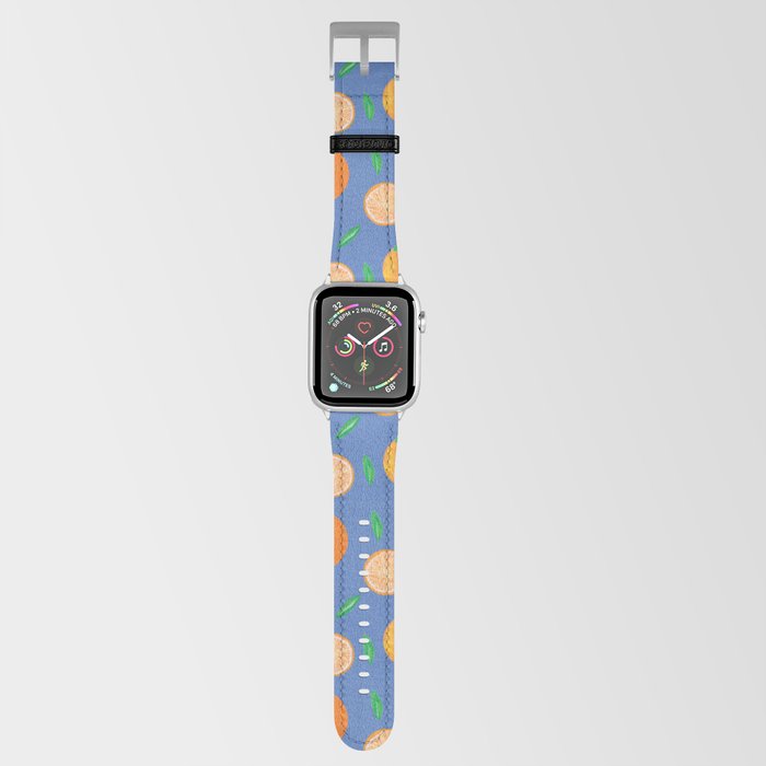 Hand-Painted Oranges on Blue Pattern Apple Watch Band